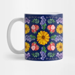 Strawberries Blueberries Sunflowers and Leaves Mug